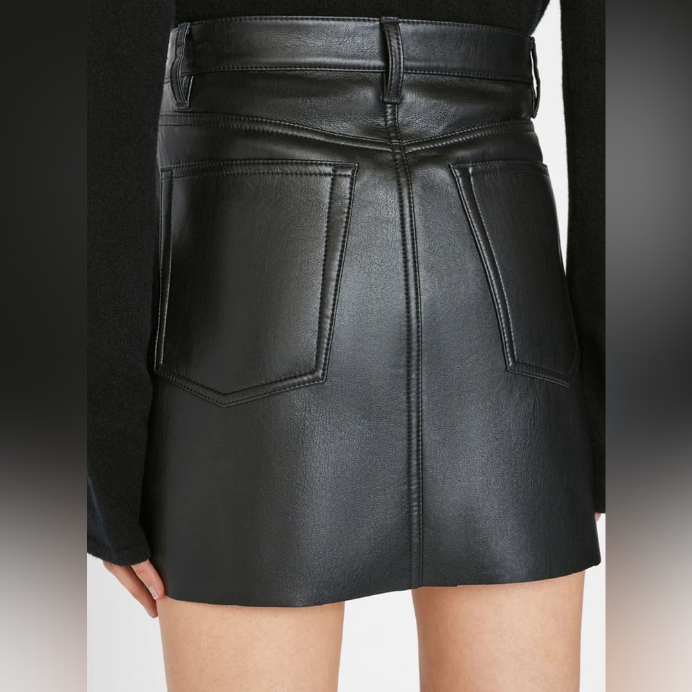 FRAME Black Noir, Le High ‘N’ Tight Recycled Leather Mini Skirt, Size 32 - Picture 5 of 9